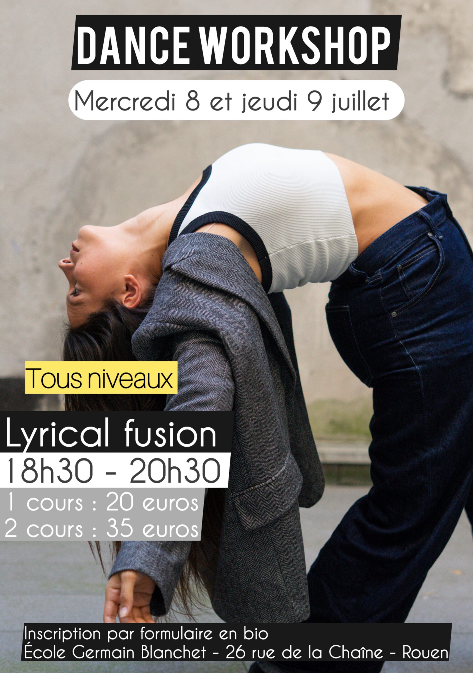 Affiche Stage Fusion Lyrical avec Camilia – École de danse Germain Blanchet Rive Droite Rouen